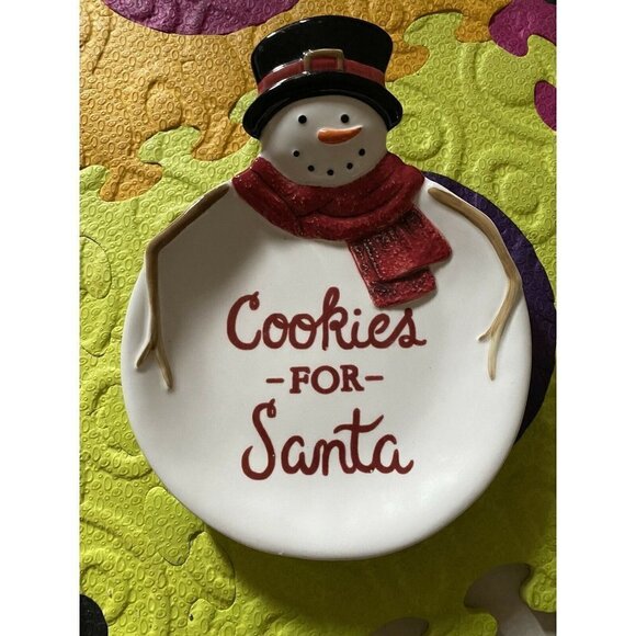 Yuletide Plate COOKIES FOR SANTA Christmas Holiday Snowman - Picture 1 of 3
